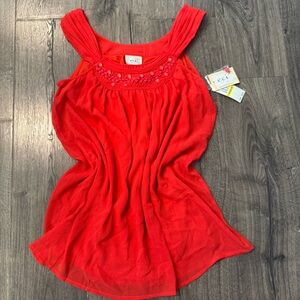 ECI New York Red Ruched Embellished Tank Top NWT size medium women